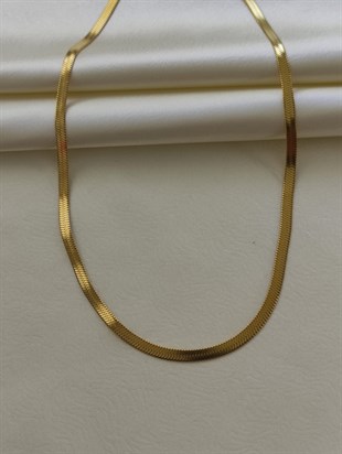 Yassı Zincir Model Gold Kolye